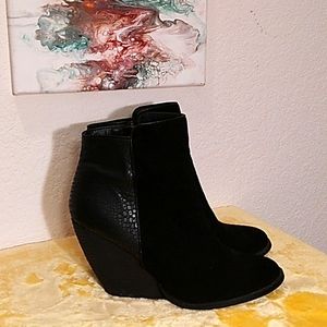 SALE! VERY VOLATILE SUEDE AND SNAKESKIN BLOCK HEEL ANKLE BOOTS